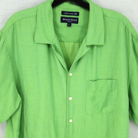 Austin Reed London Shirt Mens Large Linen Silk Green Camp Oversized Vintage - Picture 5 of 10